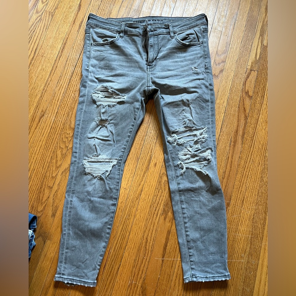 American Eagle Outfitters Next Level Distressed Skinny Jeans in Gray X- Short